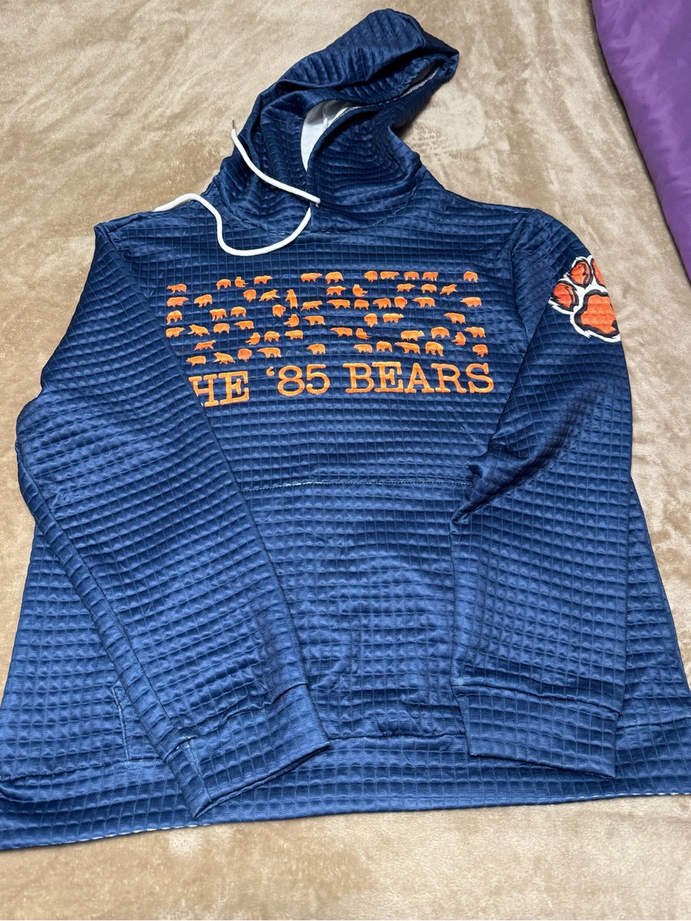 New***Navy '85 Bears Pullover Hoodie with Orange Graphics